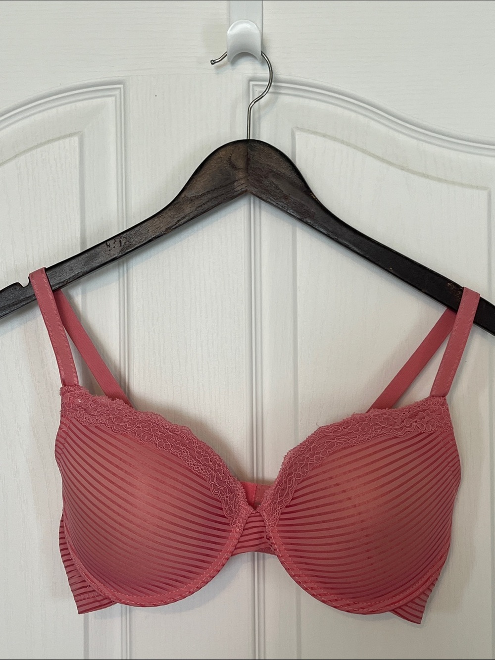 Kathy Ireland Pink Stripe and Lace Bra